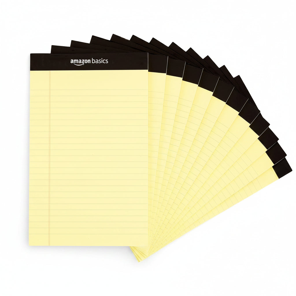Amazon Basics Narrow Ruled Writing Pad 5x8 Inches 50 Sheets 12-Pack Canary